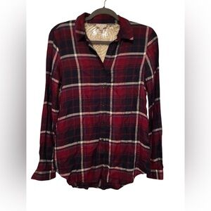 NWT CHARMING CHARLIE RED FLANNEL PLAID SHIRT SIZE S